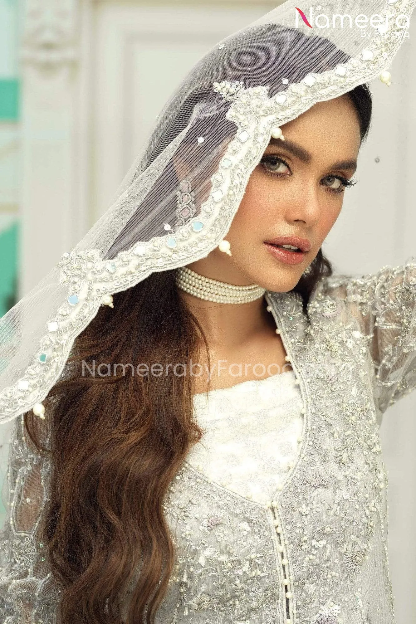 Silver Bridal Dress Pakistani in Lehenga Gown #BS540