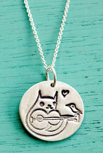 Silver Cat Guitar Necklace