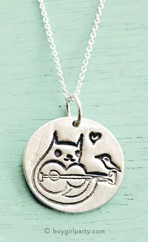 Silver Cat Guitar Necklace
