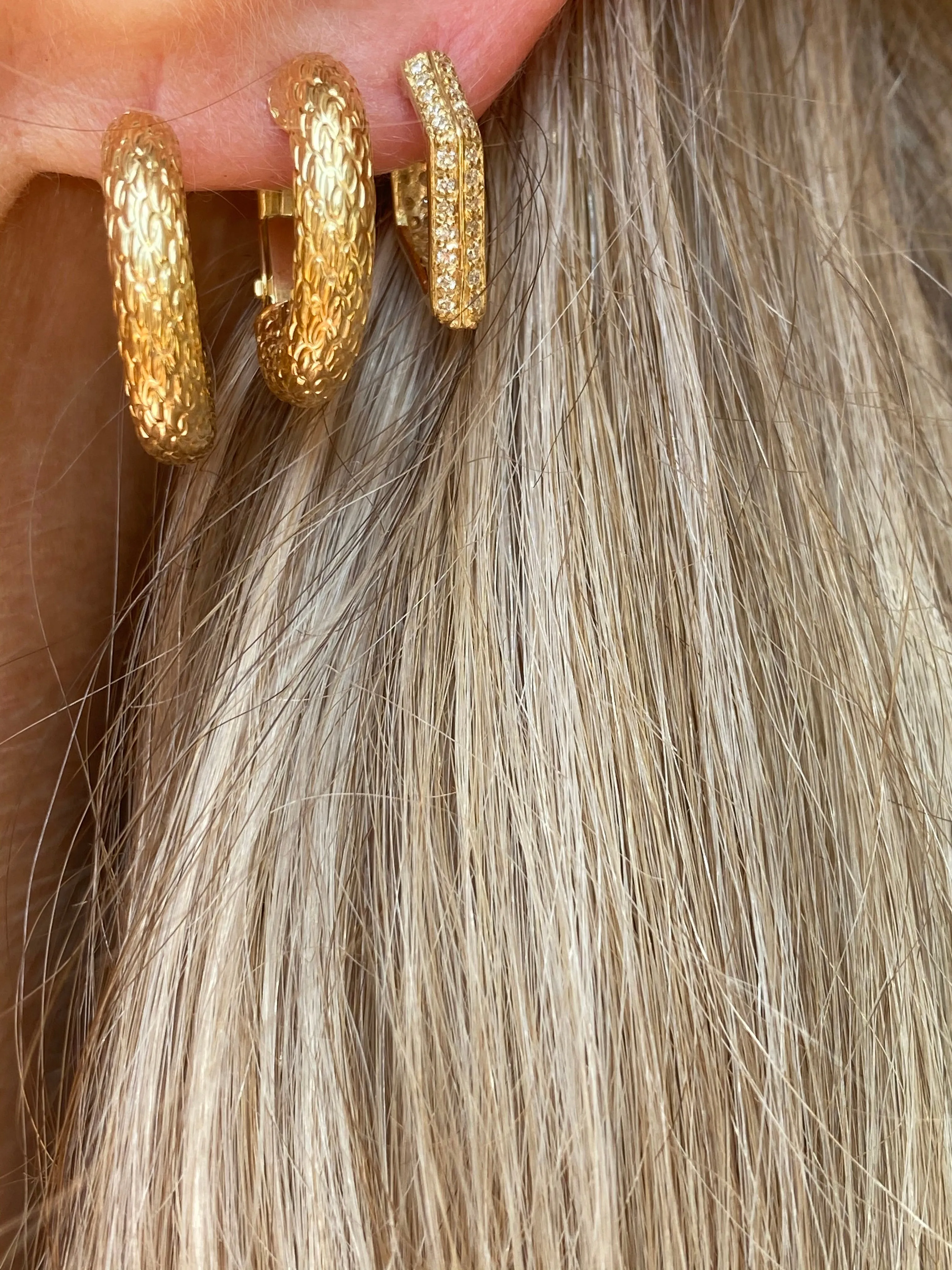 {Single} Double Edge Micro Pave Hoop Earrings
