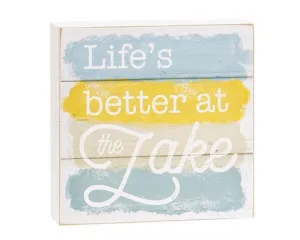 Small blue & yellow wooden lake box sign