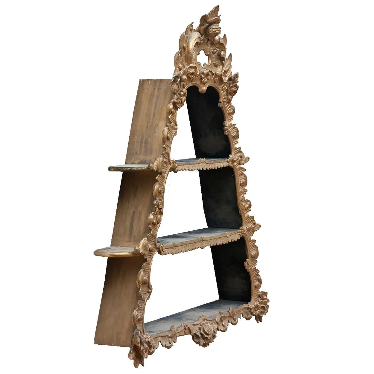 Small Danish Aaholm Castle Rococo Revival Giltwood Triangular Hanging Shelf