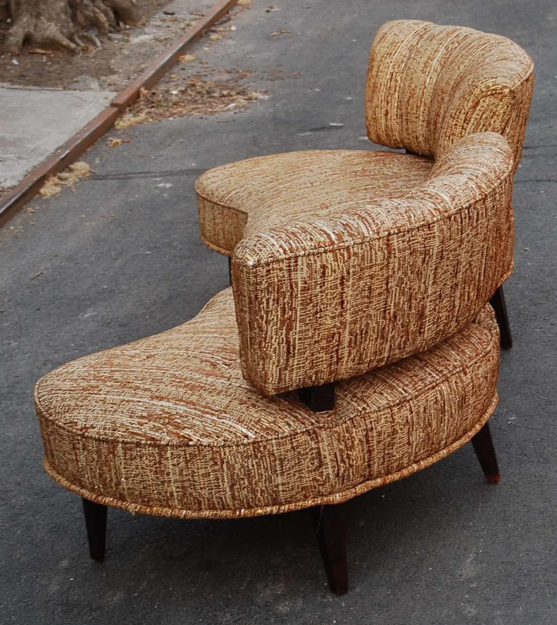 SOLD -- RECONDITIONED GOLD KIDNEY HOLLYWOOD REGENCY MID CENTURY LOVE SEATES