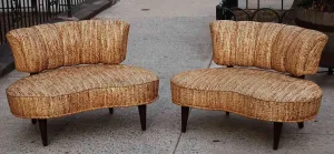 SOLD -- RECONDITIONED GOLD KIDNEY HOLLYWOOD REGENCY MID CENTURY LOVE SEATES