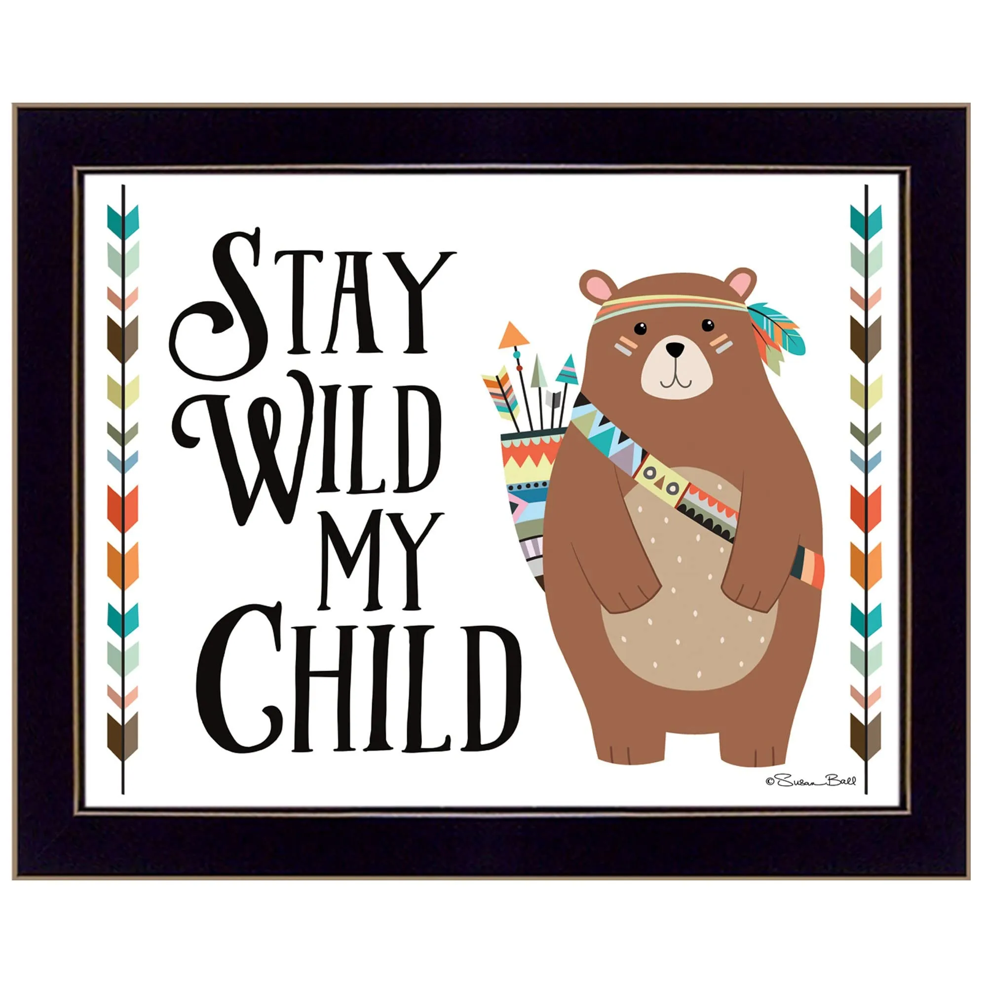 Stay Wild My Child Whimsical Bear Black Framed Print Wall