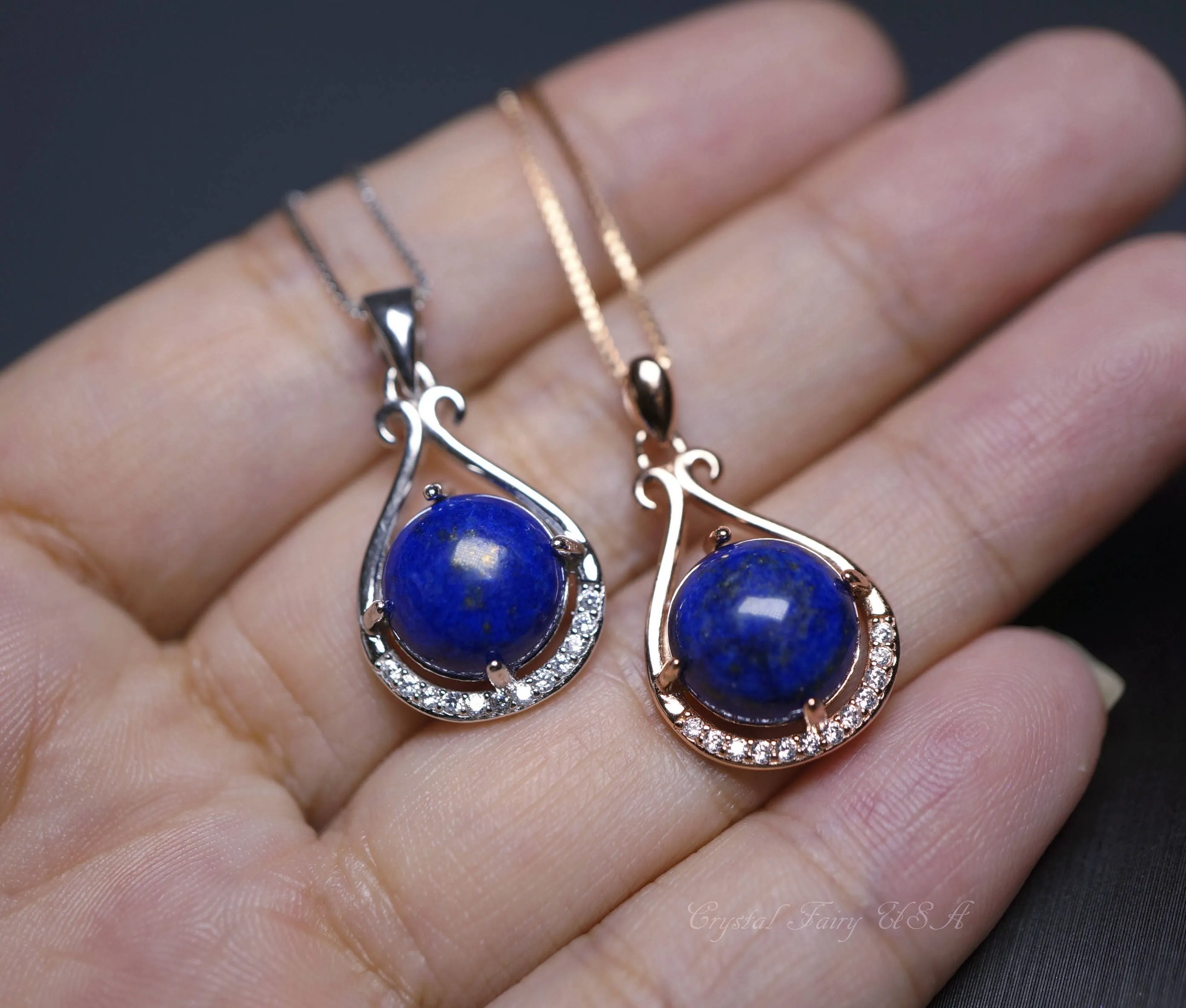 Teardrop Lapis Lazuli Necklace, Rose Gold Lapis Necklace, 925 Sterling Silver Natural Lapis Lazuli Pendant, Simple Single Lapis Jewelry