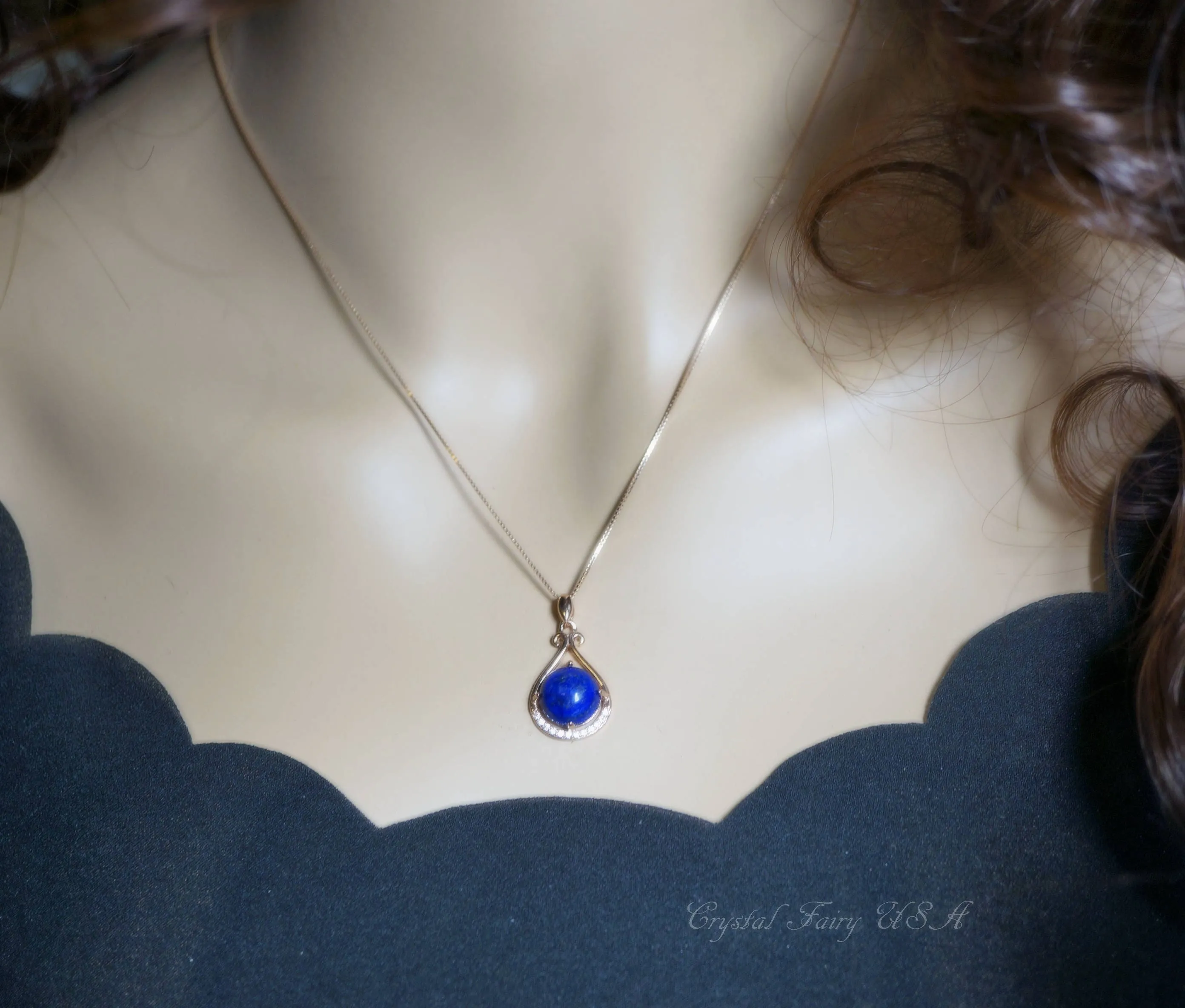 Teardrop Lapis Lazuli Necklace, Rose Gold Lapis Necklace, 925 Sterling Silver Natural Lapis Lazuli Pendant, Simple Single Lapis Jewelry