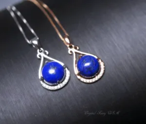 Teardrop Lapis Lazuli Necklace, Rose Gold Lapis Necklace, 925 Sterling Silver Natural Lapis Lazuli Pendant, Simple Single Lapis Jewelry