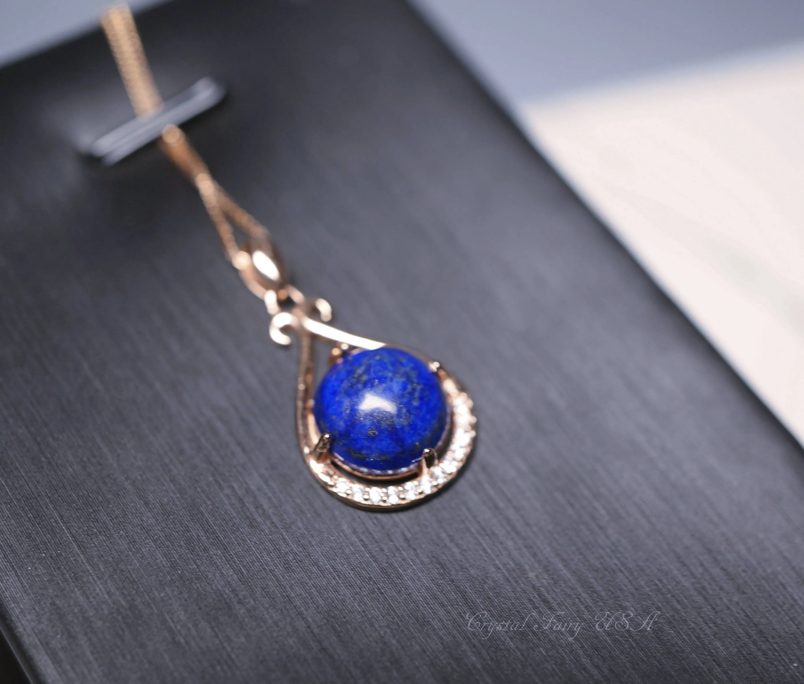 Teardrop Lapis Lazuli Necklace, Rose Gold Lapis Necklace, 925 Sterling Silver Natural Lapis Lazuli Pendant, Simple Single Lapis Jewelry