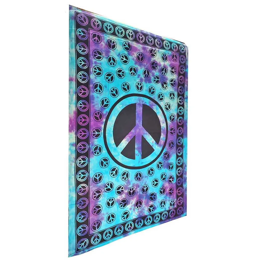 Tie Dye Peace Sign Tapestry Wall Hanging Coverlet