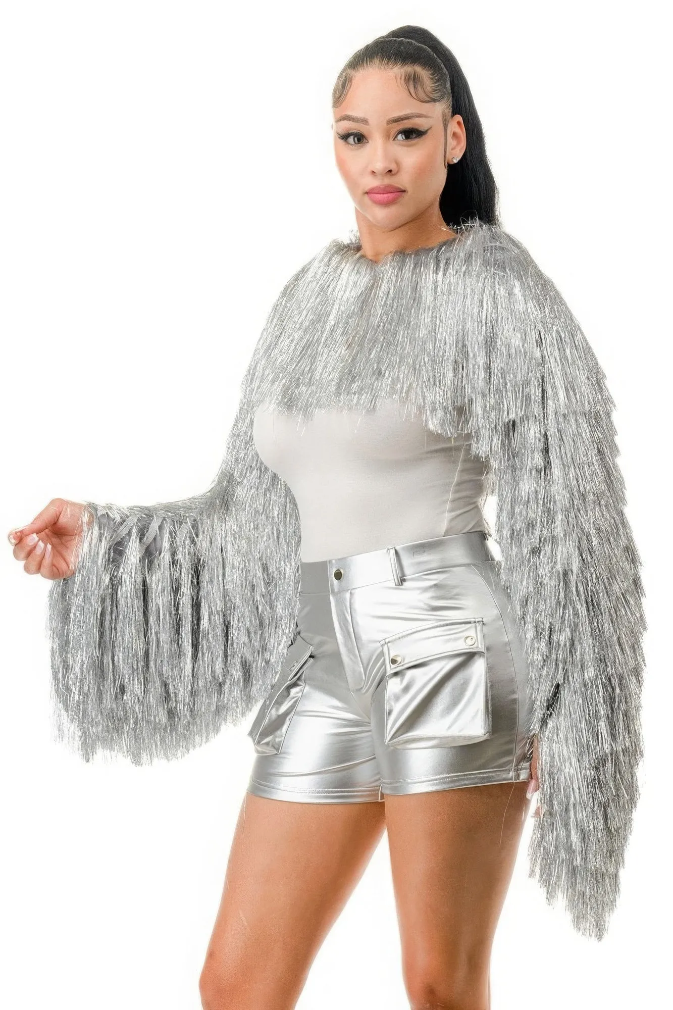 Tinsel Bolero Half Top with Long Sleeves