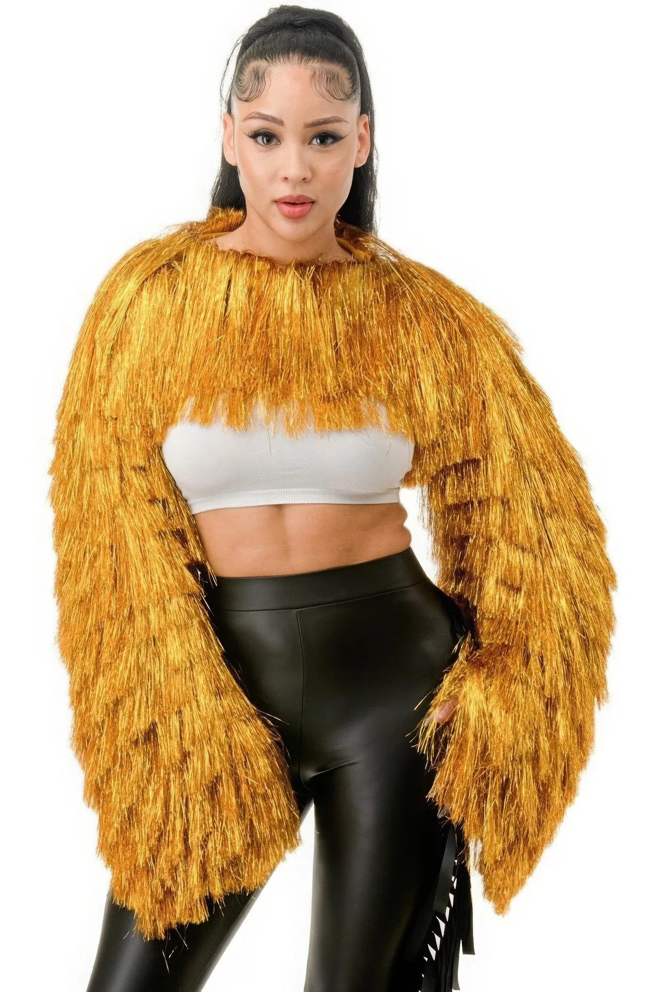 Tinsel Bolero Half Top with Long Sleeves