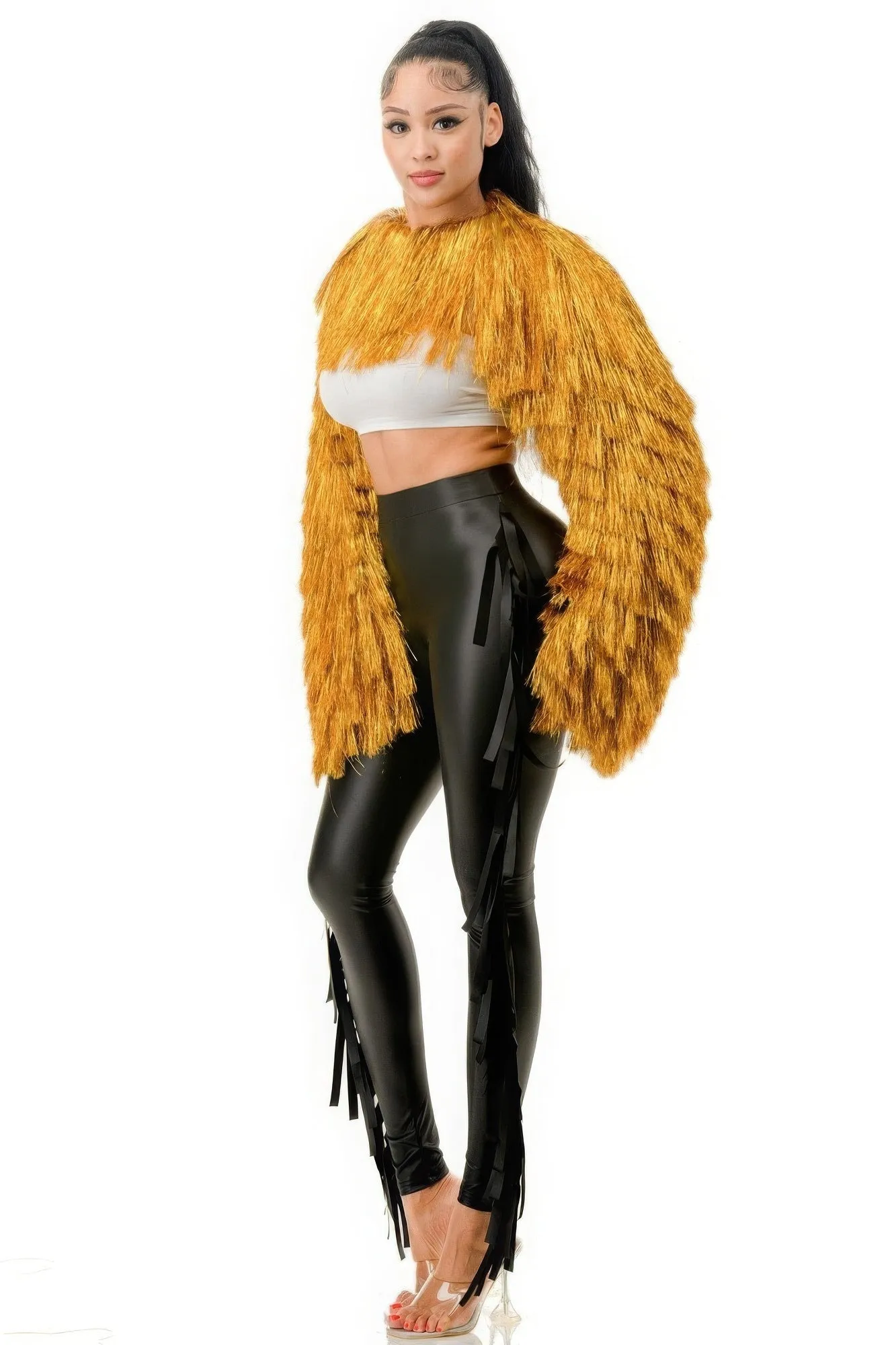 Tinsel Bolero Half Top with Long Sleeves
