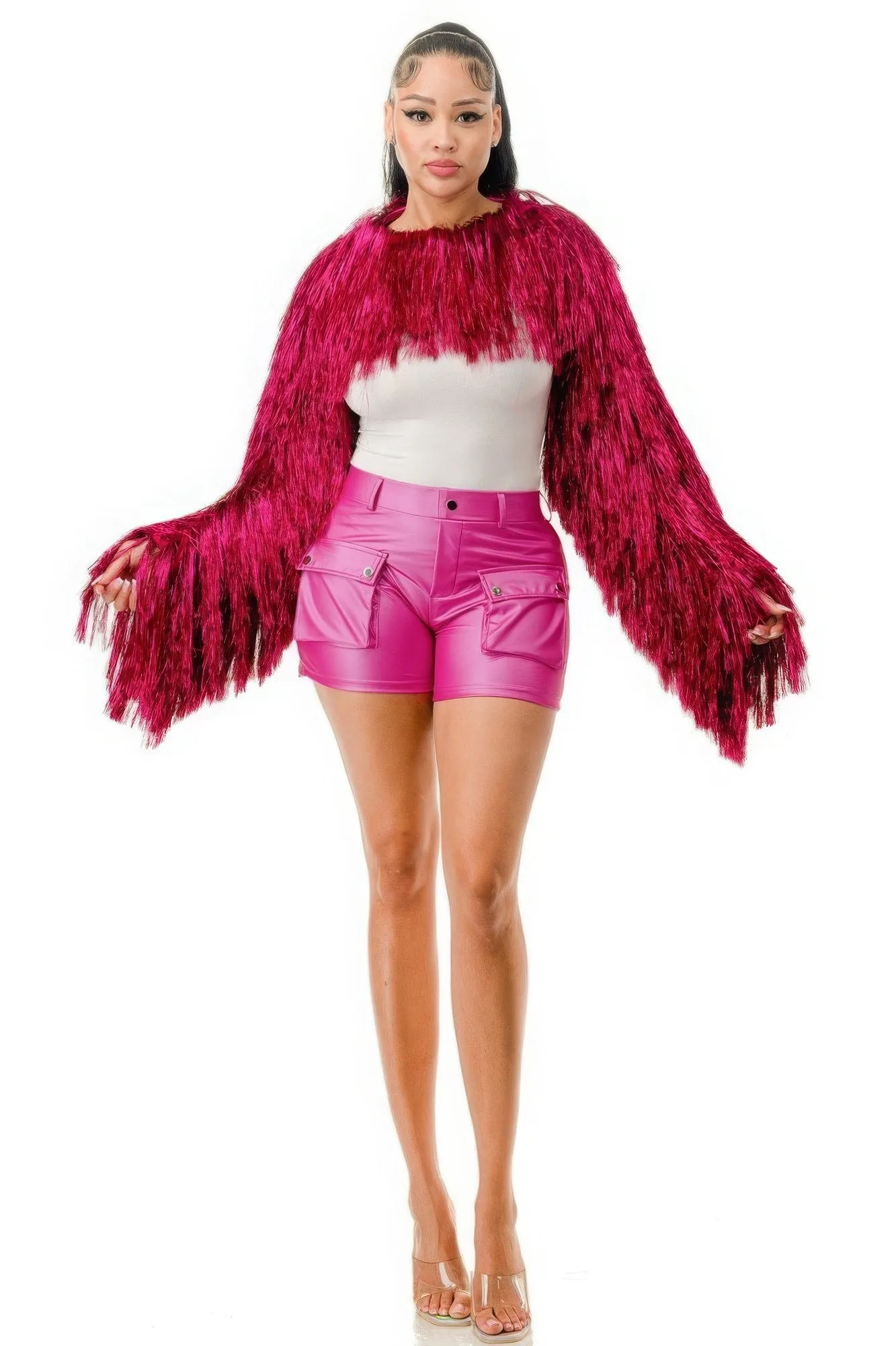 Tinsel Bolero Half Top with Long Sleeves