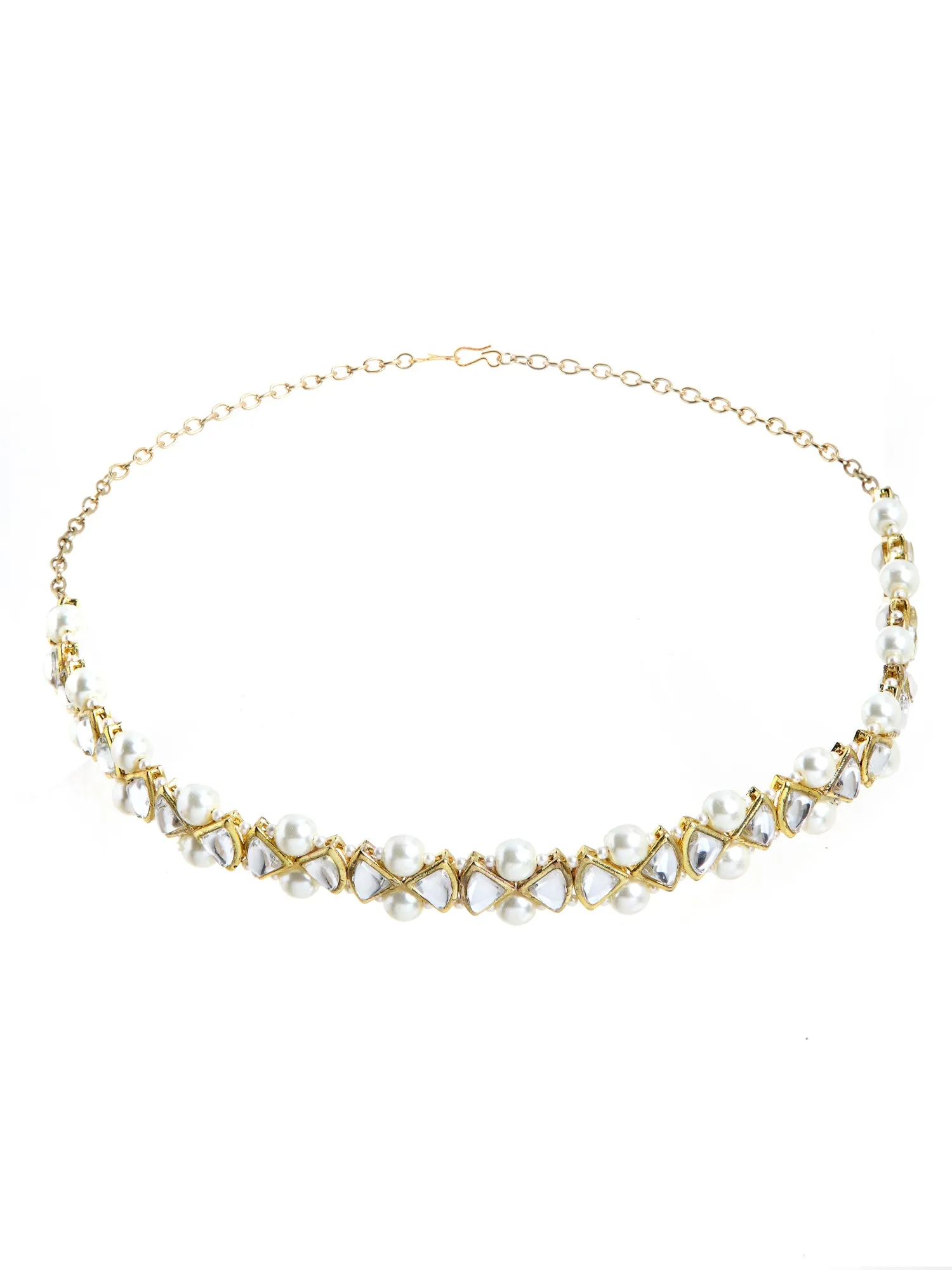 Traditional Gold Plated Pearl and Kundan Studded Hairband for Women