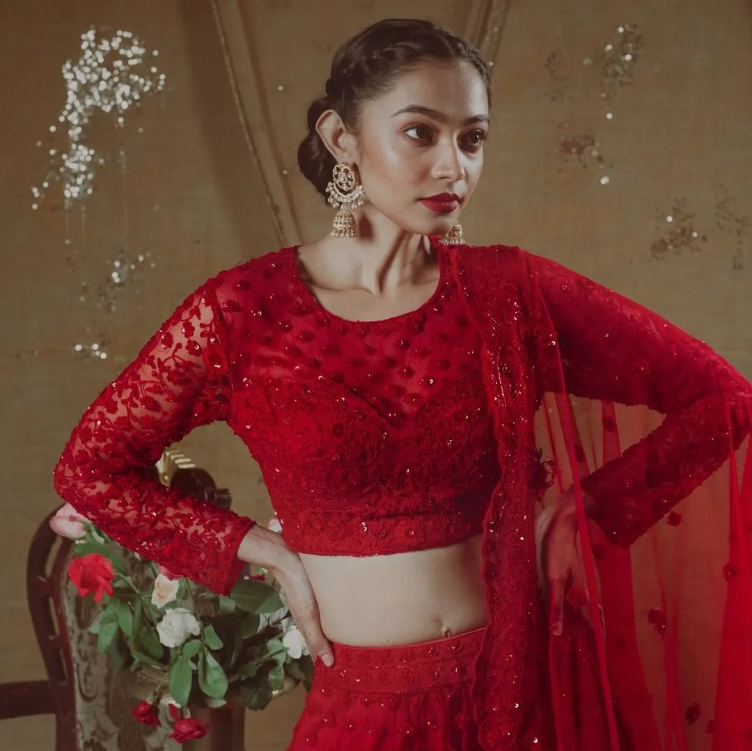 Traditional Red Lehenga Choli and Dupatta Dress #BS885