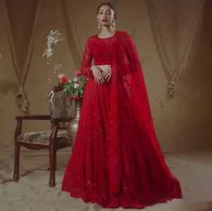 Traditional Red Lehenga Choli and Dupatta Dress #BS885