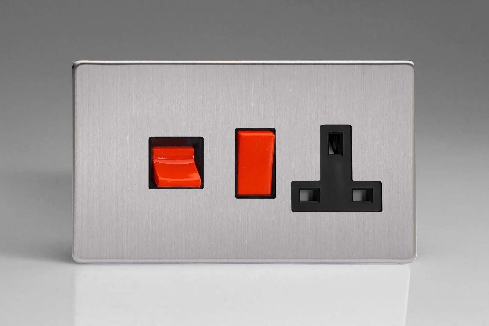 Varilight 45A Cooker Panel with 13A Double Pole Switched Plug Socket Outlet (Red Rocker) Brushed Steel XDS45PBS