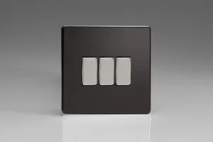 Varilight Screwless Premium Black 3 Gang 10A 1 Or 2 Way Rocker Switch Decorative