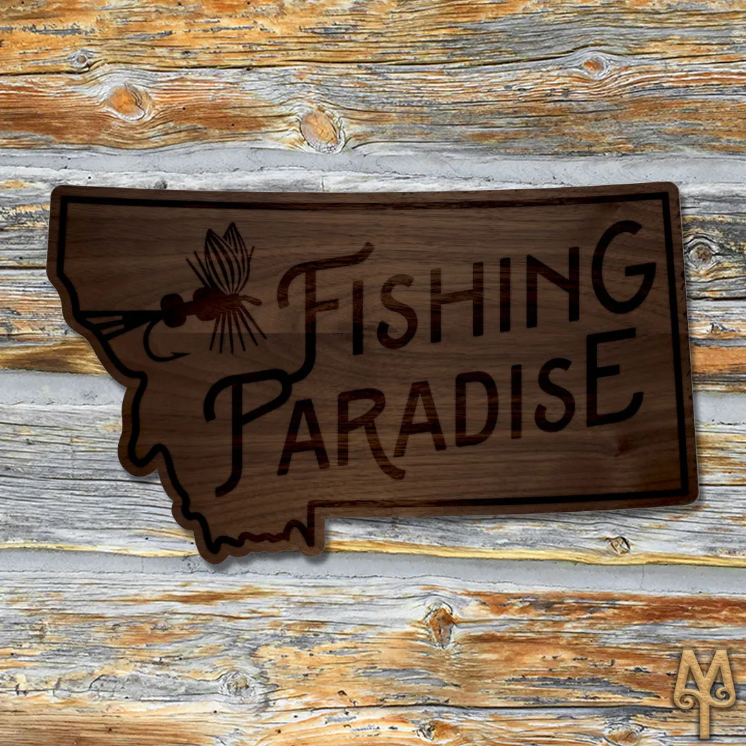 Wood Montana Fishing Paradise Wall Sign