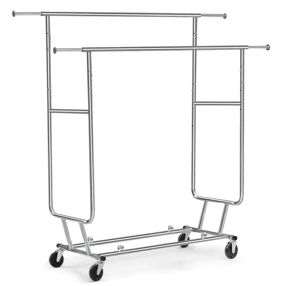 Yaheetech Commercial Grade Garment Rack Rolling Collapsible Rack Hanger Holder Heavy Duty Double Rail Clothes Rack Extendable Clothes Hanging Rack 2 Omni-Directional Casters w/Brake,250 lb Capacity