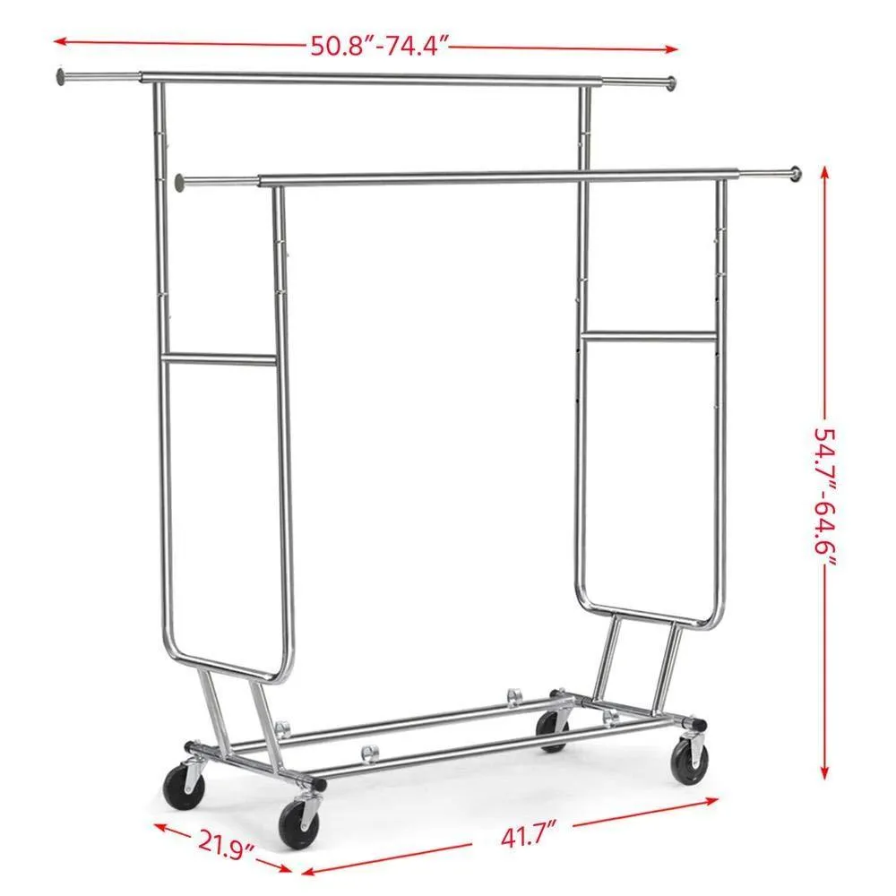 Yaheetech Commercial Grade Garment Rack Rolling Collapsible Rack Hanger Holder Heavy Duty Double Rail Clothes Rack Extendable Clothes Hanging Rack 2 Omni-Directional Casters w/Brake,250 lb Capacity