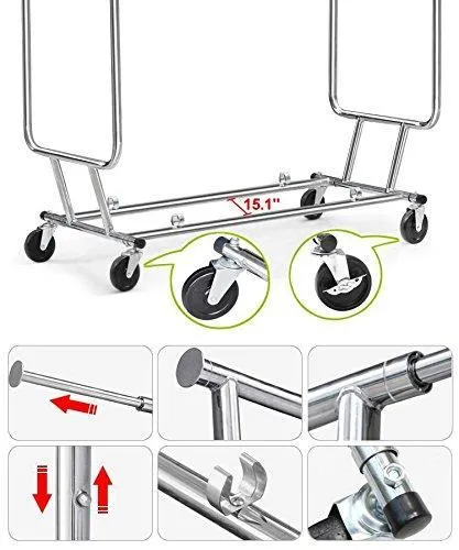 Yaheetech Commercial Grade Garment Rack Rolling Collapsible Rack Hanger Holder Heavy Duty Double Rail Clothes Rack Extendable Clothes Hanging Rack 2 Omni-Directional Casters w/Brake,250 lb Capacity