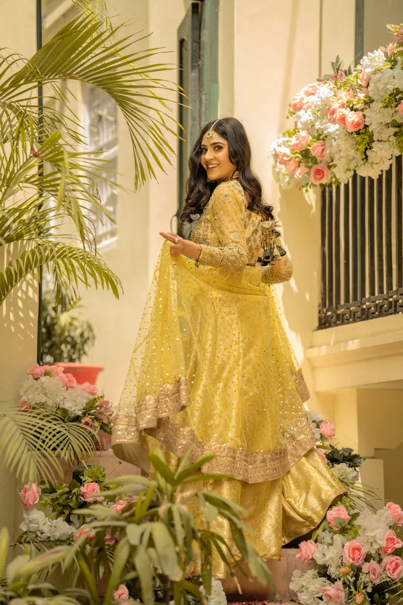 Yellow Pakistani Bridal Dress in Lehenga Choli Style