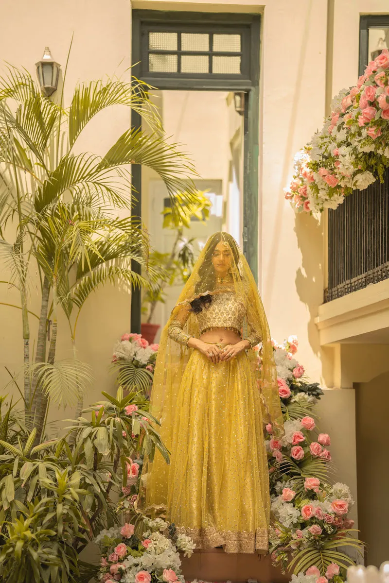 Yellow Pakistani Bridal Dress in Lehenga Choli Style