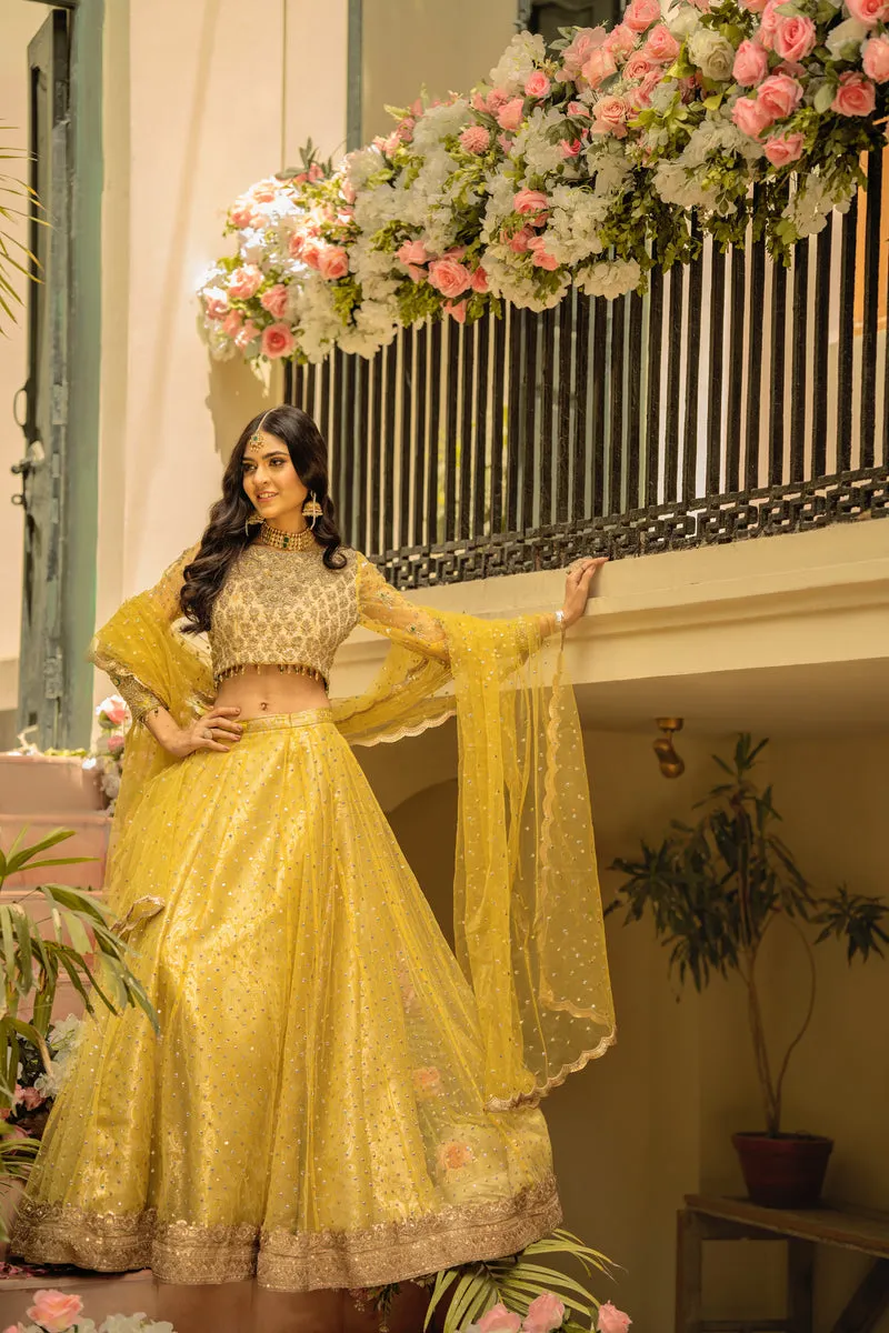 Yellow Pakistani Bridal Dress in Lehenga Choli Style